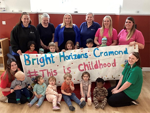 Bright Horizons Cramond team celebrating recent inspection result